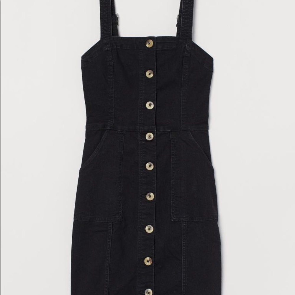 Overall dress with tortoise buttons
